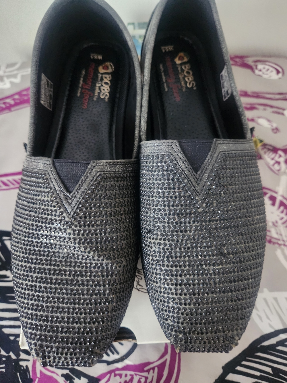 Skechers Slip-On Loafers in Gunmetal Sparkle